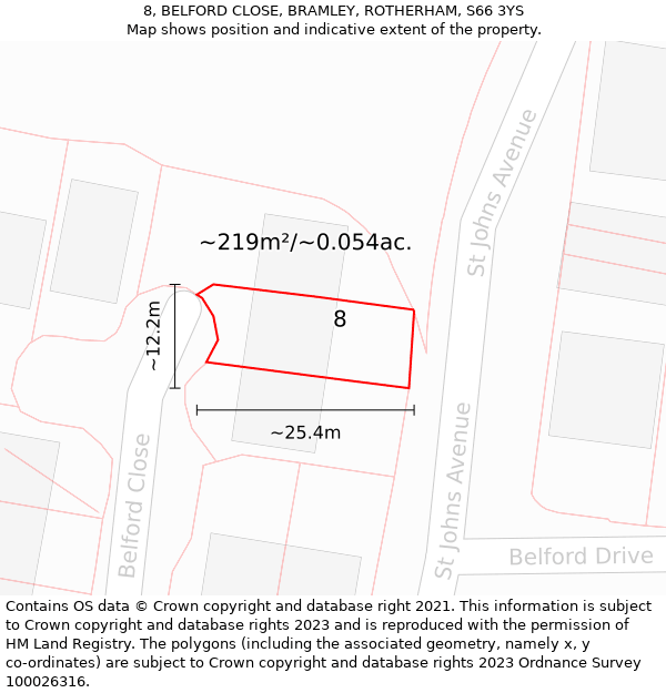 8, BELFORD CLOSE, BRAMLEY, ROTHERHAM, S66 3YS: Plot and title map