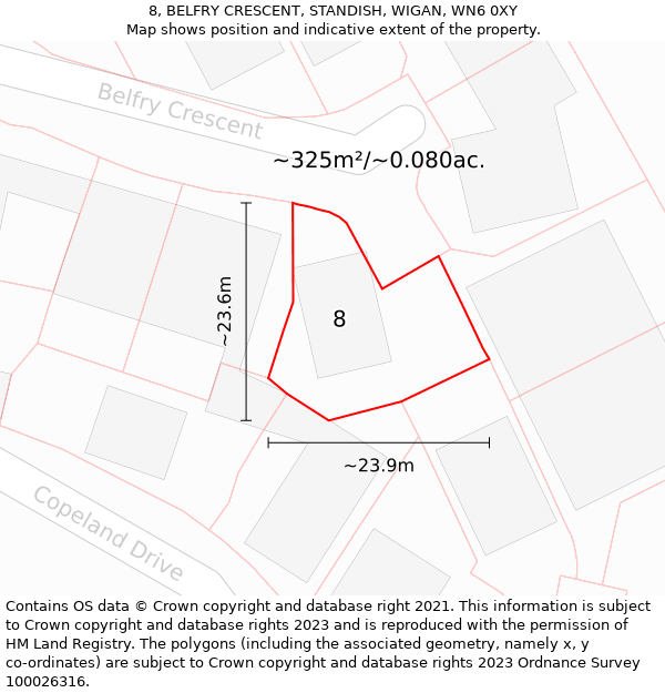 8, BELFRY CRESCENT, STANDISH, WIGAN, WN6 0XY: Plot and title map