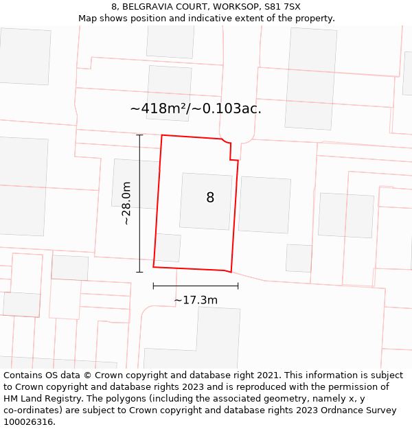 8, BELGRAVIA COURT, WORKSOP, S81 7SX: Plot and title map