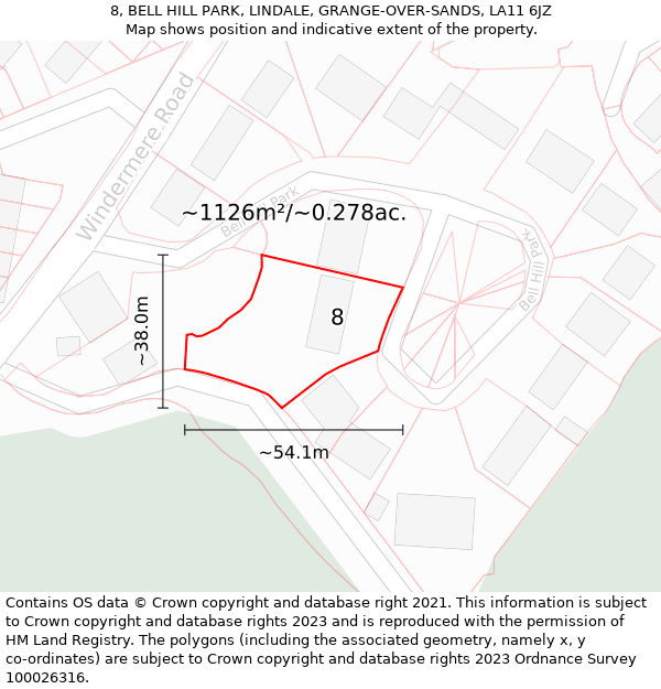 8, BELL HILL PARK, LINDALE, GRANGE-OVER-SANDS, LA11 6JZ: Plot and title map