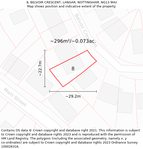 8, BELVOIR CRESCENT, LANGAR, NOTTINGHAM, NG13 9HU: Plot and title map