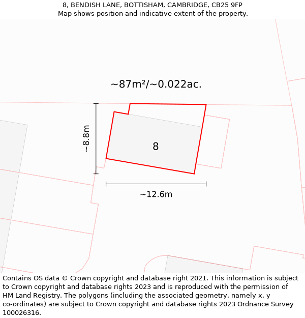 8, BENDISH LANE, BOTTISHAM, CAMBRIDGE, CB25 9FP: Plot and title map