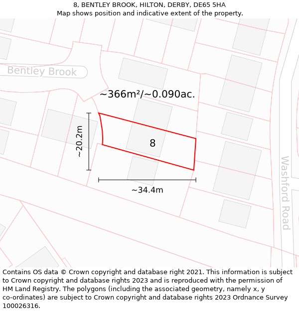 8, BENTLEY BROOK, HILTON, DERBY, DE65 5HA: Plot and title map