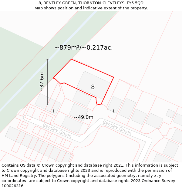 8, BENTLEY GREEN, THORNTON-CLEVELEYS, FY5 5QD: Plot and title map