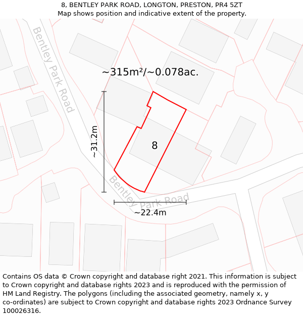 8, BENTLEY PARK ROAD, LONGTON, PRESTON, PR4 5ZT: Plot and title map