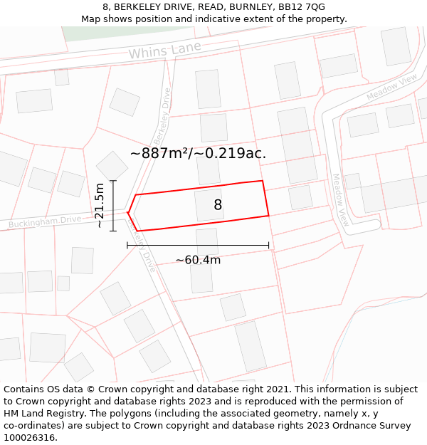 8, BERKELEY DRIVE, READ, BURNLEY, BB12 7QG: Plot and title map