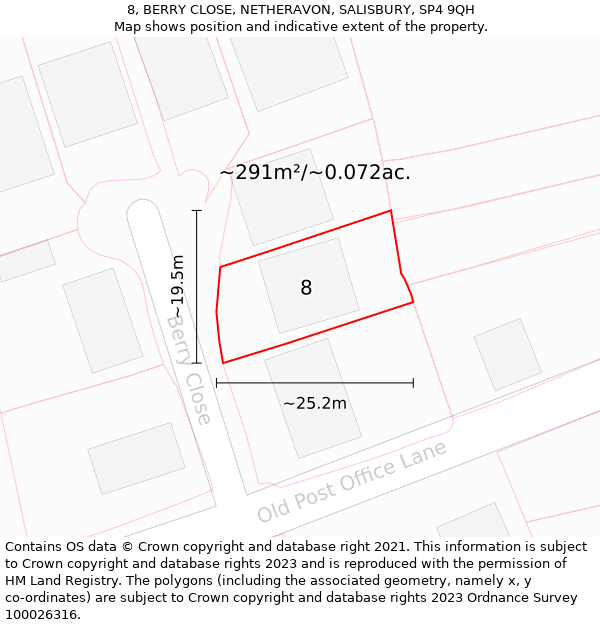 8, BERRY CLOSE, NETHERAVON, SALISBURY, SP4 9QH: Plot and title map