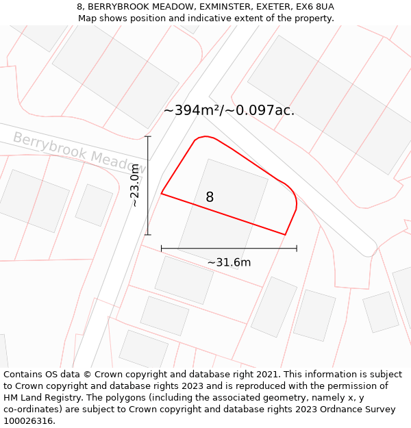 8, BERRYBROOK MEADOW, EXMINSTER, EXETER, EX6 8UA: Plot and title map