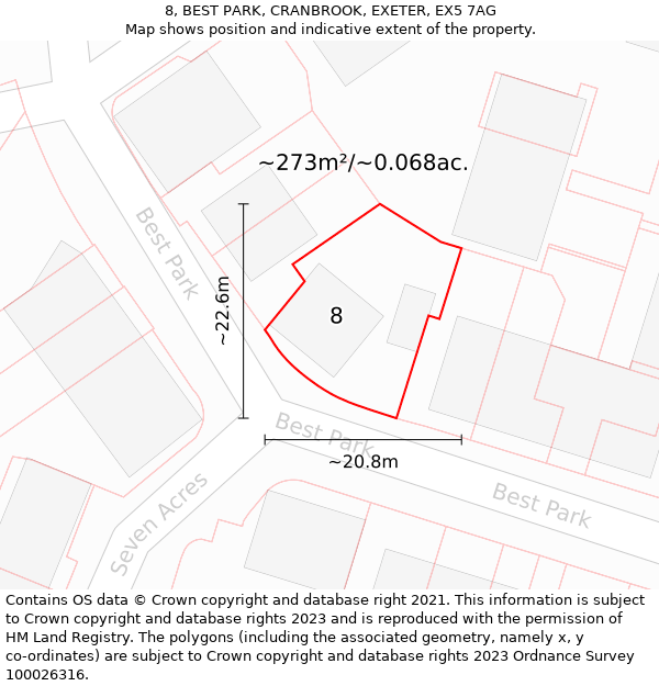 8, BEST PARK, CRANBROOK, EXETER, EX5 7AG: Plot and title map