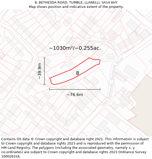 8, BETHESDA ROAD, TUMBLE, LLANELLI, SA14 6HY: Plot and title map