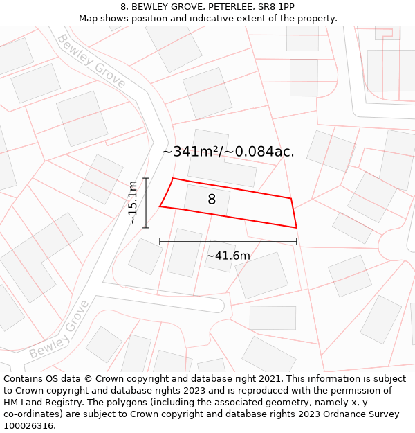 8, BEWLEY GROVE, PETERLEE, SR8 1PP: Plot and title map