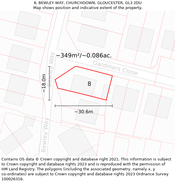 8, BEWLEY WAY, CHURCHDOWN, GLOUCESTER, GL3 2DU: Plot and title map