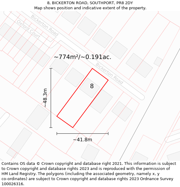 8, BICKERTON ROAD, SOUTHPORT, PR8 2DY: Plot and title map