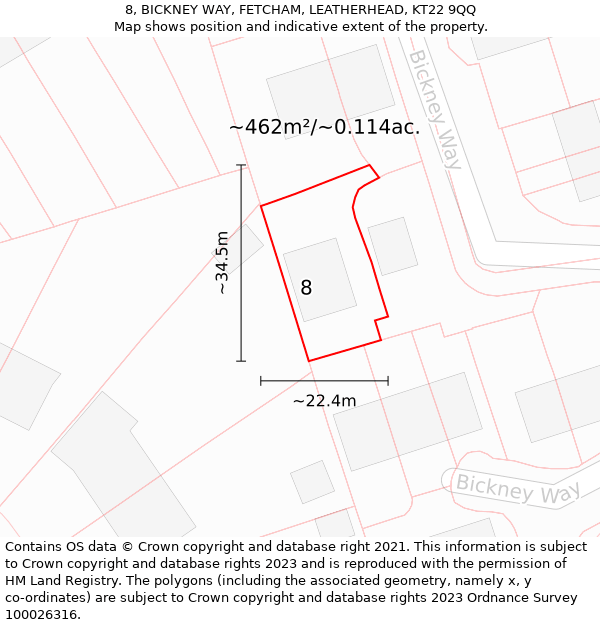 8, BICKNEY WAY, FETCHAM, LEATHERHEAD, KT22 9QQ: Plot and title map