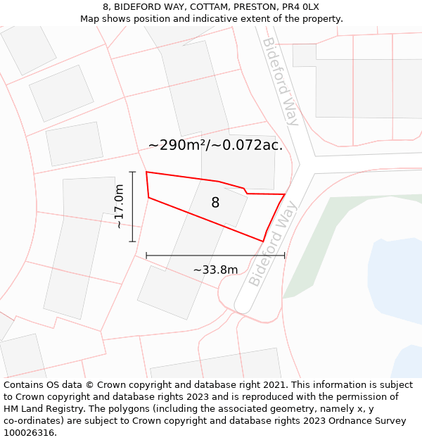 8, BIDEFORD WAY, COTTAM, PRESTON, PR4 0LX: Plot and title map