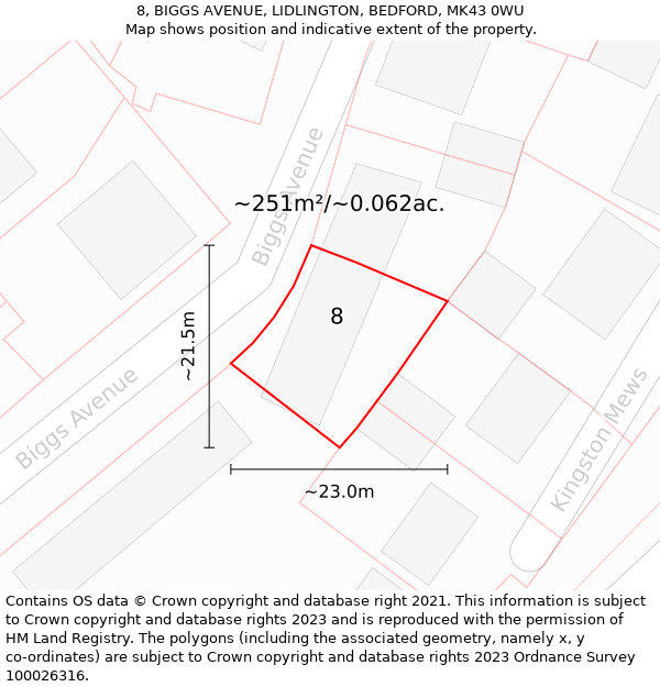 8, BIGGS AVENUE, LIDLINGTON, BEDFORD, MK43 0WU: Plot and title map