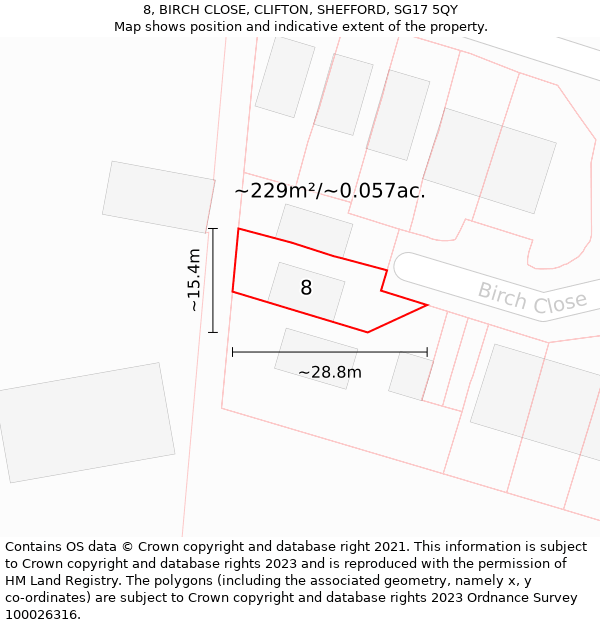 8, BIRCH CLOSE, CLIFTON, SHEFFORD, SG17 5QY: Plot and title map