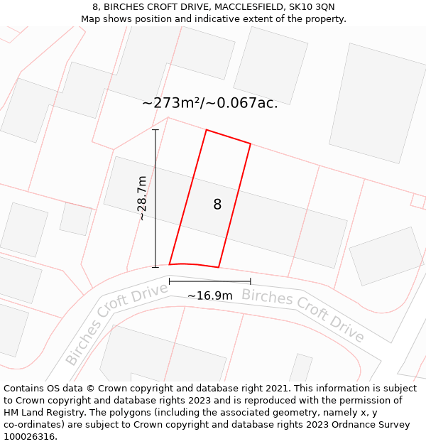 8, BIRCHES CROFT DRIVE, MACCLESFIELD, SK10 3QN: Plot and title map