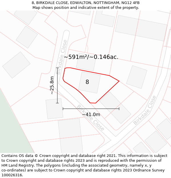 8, BIRKDALE CLOSE, EDWALTON, NOTTINGHAM, NG12 4FB: Plot and title map