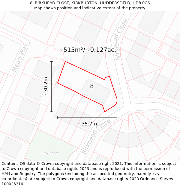 8, BIRKHEAD CLOSE, KIRKBURTON, HUDDERSFIELD, HD8 0GS: Plot and title map