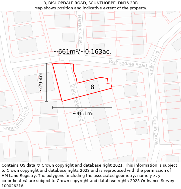 8, BISHOPDALE ROAD, SCUNTHORPE, DN16 2RR: Plot and title map