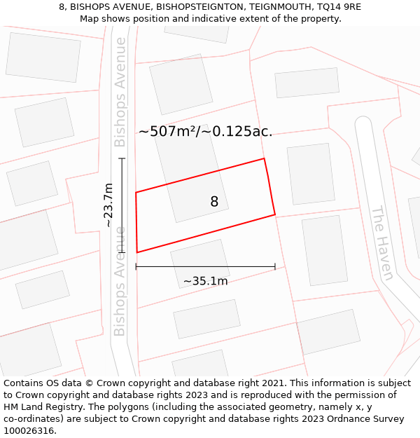 8, BISHOPS AVENUE, BISHOPSTEIGNTON, TEIGNMOUTH, TQ14 9RE: Plot and title map