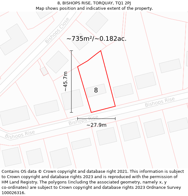 8, BISHOPS RISE, TORQUAY, TQ1 2PJ: Plot and title map