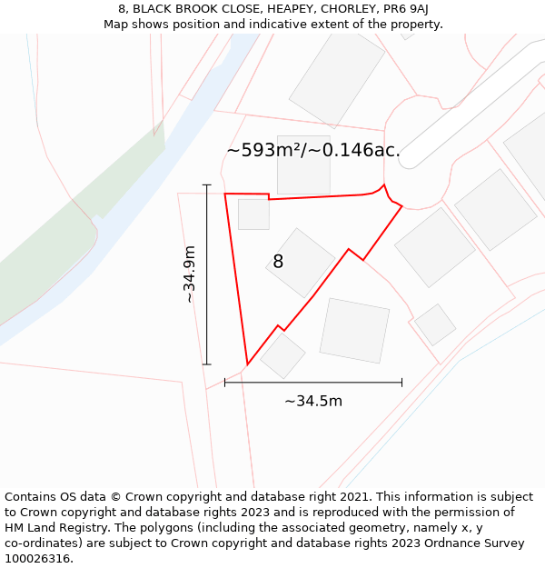 8, BLACK BROOK CLOSE, HEAPEY, CHORLEY, PR6 9AJ: Plot and title map