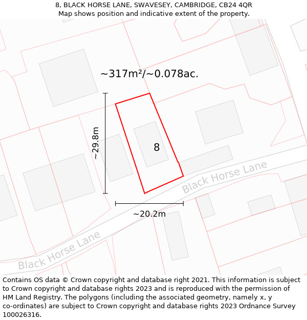 8, BLACK HORSE LANE, SWAVESEY, CAMBRIDGE, CB24 4QR: Plot and title map