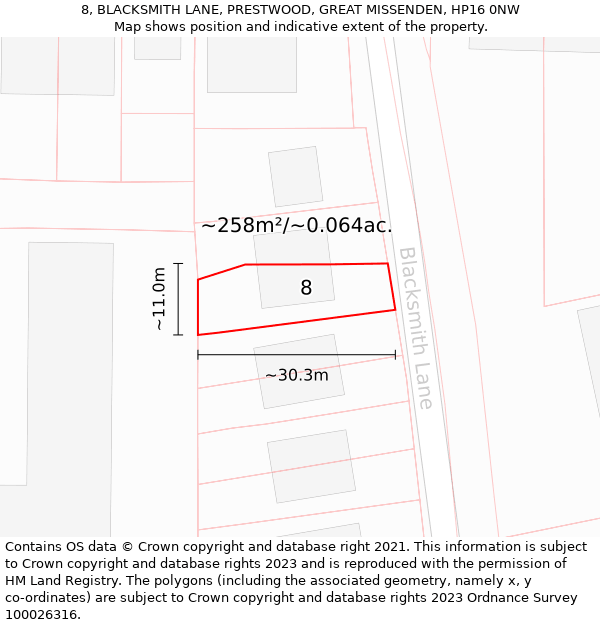 8, BLACKSMITH LANE, PRESTWOOD, GREAT MISSENDEN, HP16 0NW: Plot and title map