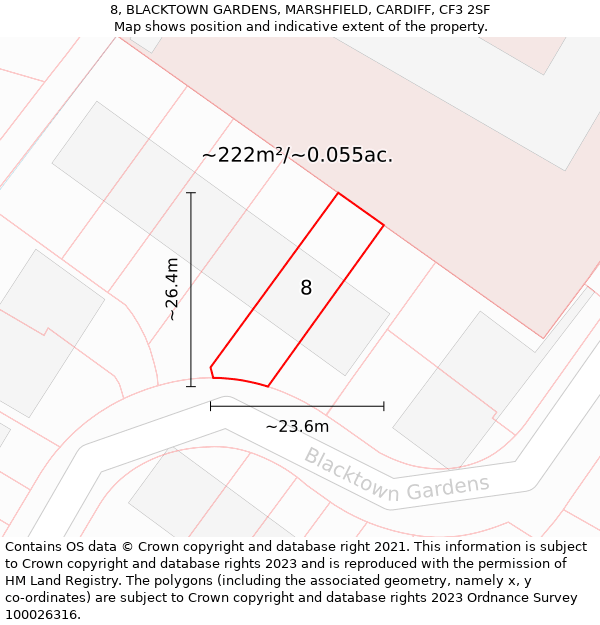 8, BLACKTOWN GARDENS, MARSHFIELD, CARDIFF, CF3 2SF: Plot and title map