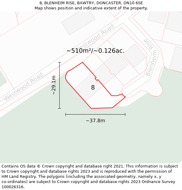 8, BLENHEIM RISE, BAWTRY, DONCASTER, DN10 6SE: Plot and title map