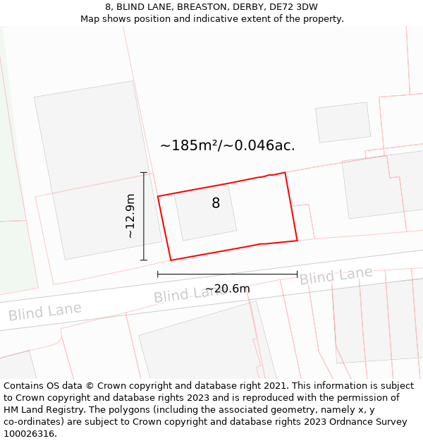 8, BLIND LANE, BREASTON, DERBY, DE72 3DW: Plot and title map