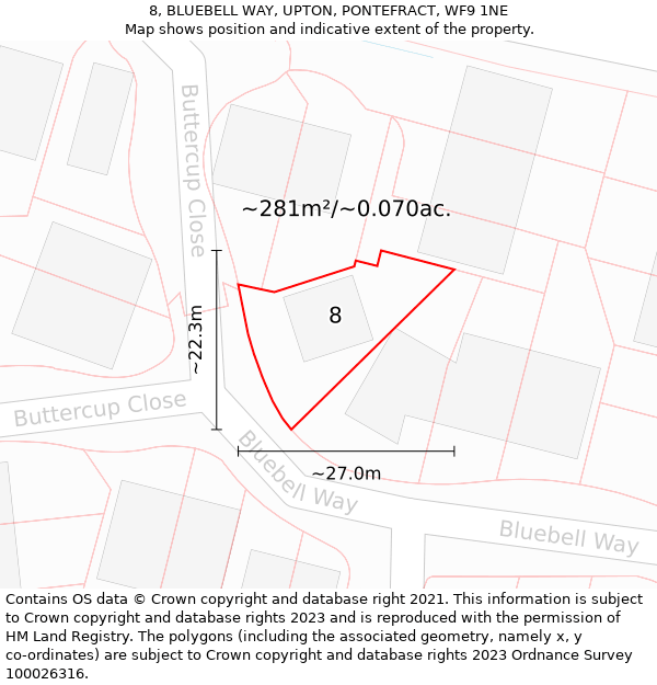 8, BLUEBELL WAY, UPTON, PONTEFRACT, WF9 1NE: Plot and title map