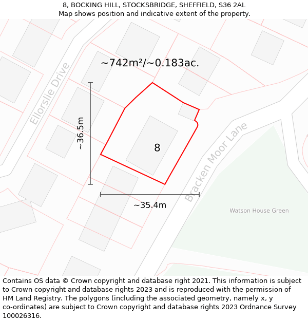 8, BOCKING HILL, STOCKSBRIDGE, SHEFFIELD, S36 2AL: Plot and title map