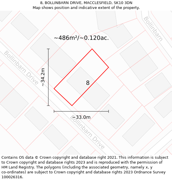 8, BOLLINBARN DRIVE, MACCLESFIELD, SK10 3DN: Plot and title map