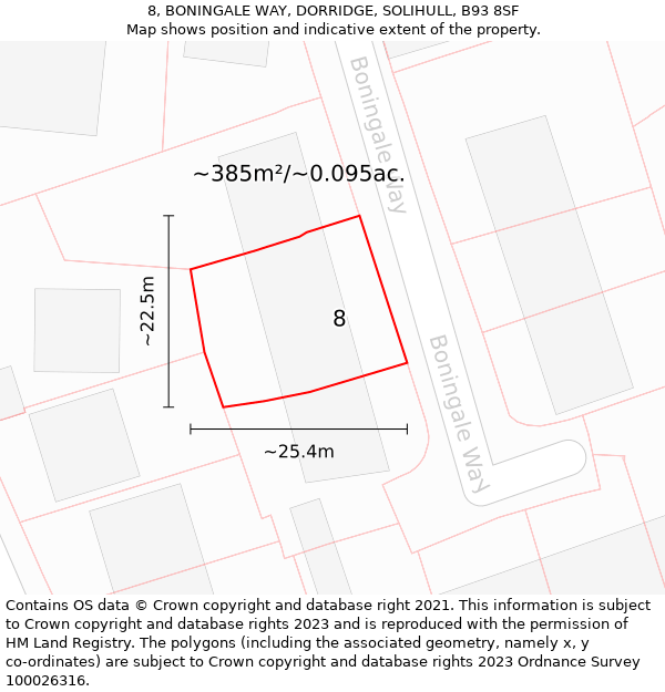 8, BONINGALE WAY, DORRIDGE, SOLIHULL, B93 8SF: Plot and title map