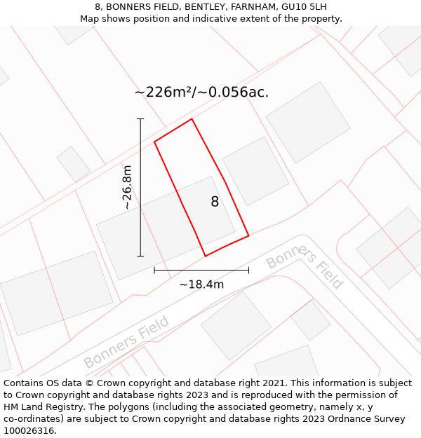 8, BONNERS FIELD, BENTLEY, FARNHAM, GU10 5LH: Plot and title map