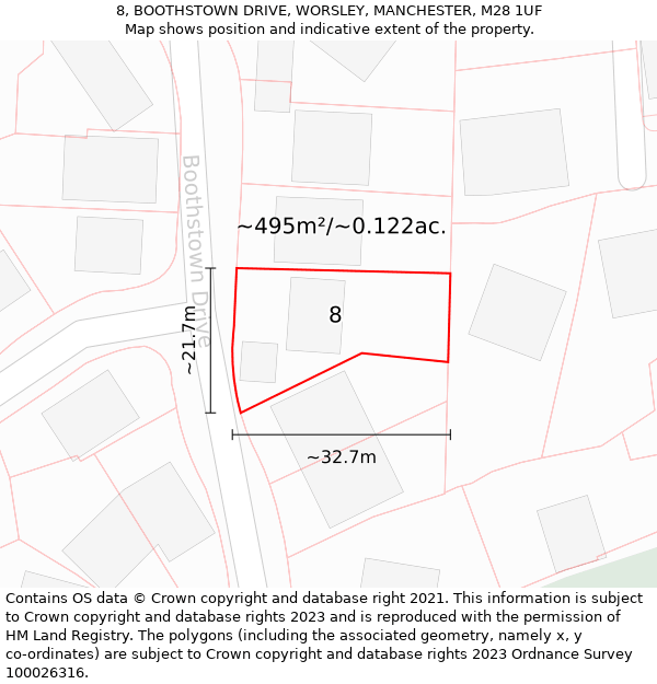 8, BOOTHSTOWN DRIVE, WORSLEY, MANCHESTER, M28 1UF: Plot and title map