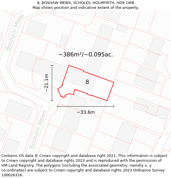 8, BOSHAW MEWS, SCHOLES, HOLMFIRTH, HD9 1WB: Plot and title map