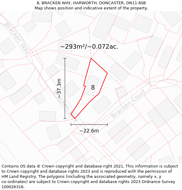 8, BRACKEN WAY, HARWORTH, DONCASTER, DN11 8SB: Plot and title map