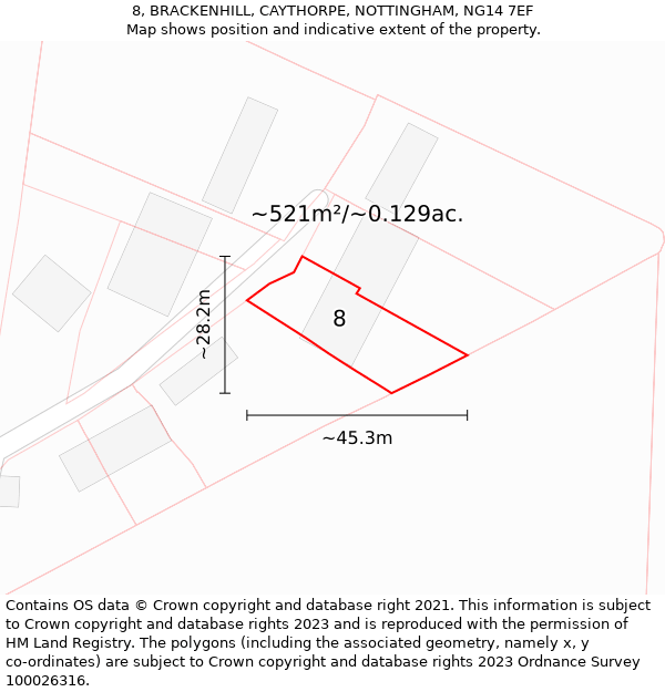 8, BRACKENHILL, CAYTHORPE, NOTTINGHAM, NG14 7EF: Plot and title map