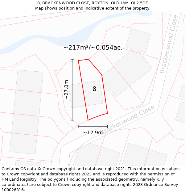 8, BRACKENWOOD CLOSE, ROYTON, OLDHAM, OL2 5DE: Plot and title map