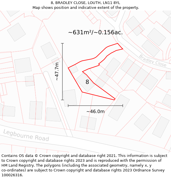 8, BRADLEY CLOSE, LOUTH, LN11 8YL: Plot and title map