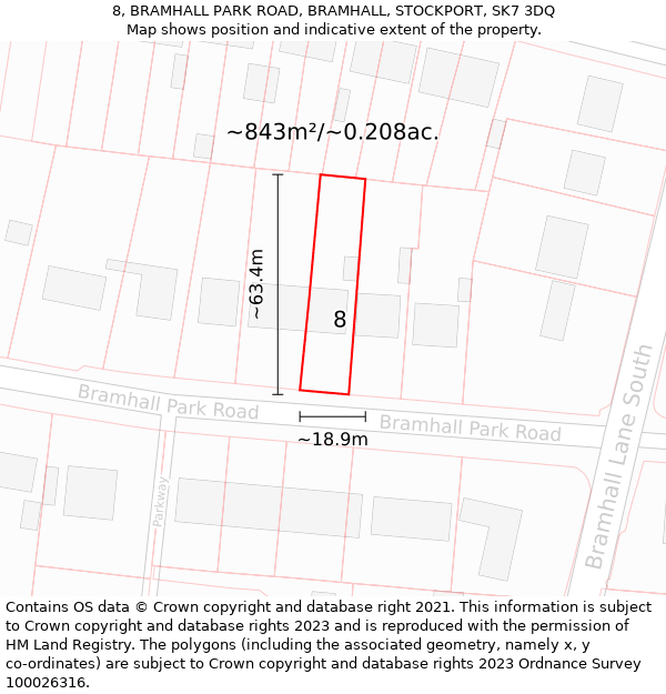 8, BRAMHALL PARK ROAD, BRAMHALL, STOCKPORT, SK7 3DQ: Plot and title map