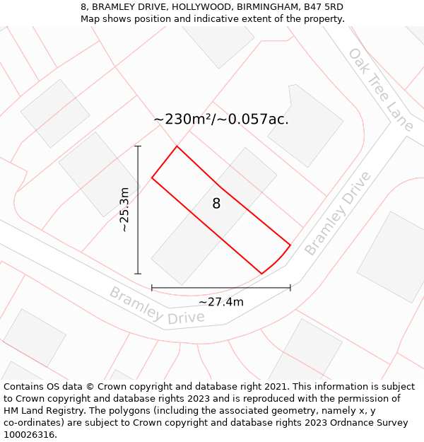 8, BRAMLEY DRIVE, HOLLYWOOD, BIRMINGHAM, B47 5RD: Plot and title map