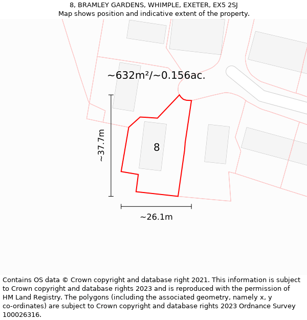 8, BRAMLEY GARDENS, WHIMPLE, EXETER, EX5 2SJ: Plot and title map