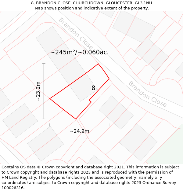 8, BRANDON CLOSE, CHURCHDOWN, GLOUCESTER, GL3 1NU: Plot and title map