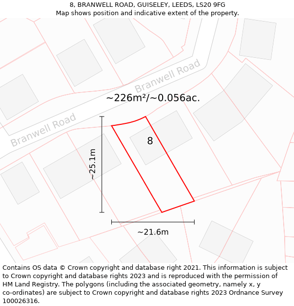 8, BRANWELL ROAD, GUISELEY, LEEDS, LS20 9FG: Plot and title map