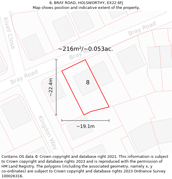 8, BRAY ROAD, HOLSWORTHY, EX22 6FJ: Plot and title map